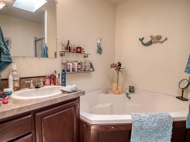 920245 S 3300th Rd, Wellston, OK 74881 - full bath with a skylight, vanity, a bath, and a shower with door