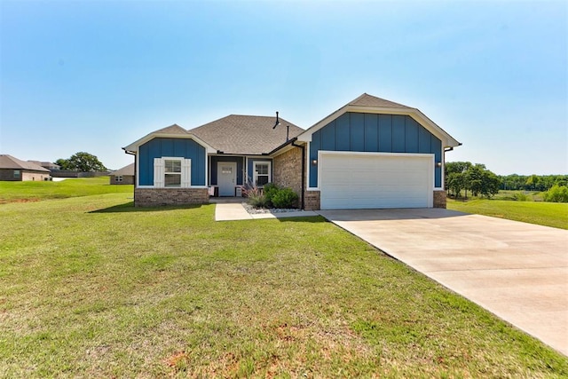11734 Split Oak Cir, Guthrie, OK 73044 - ranch-style home with board and batten siding, a garage, a front yard, and concrete driveway