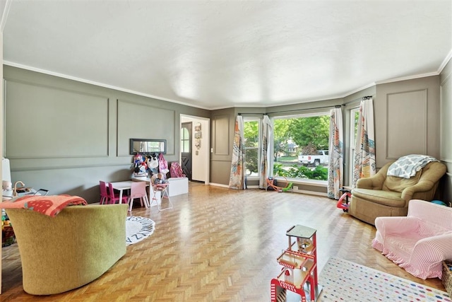 2208 Amber Rd, Oklahoma City, OK 73170 - living room with ornamental molding and a decorative wall