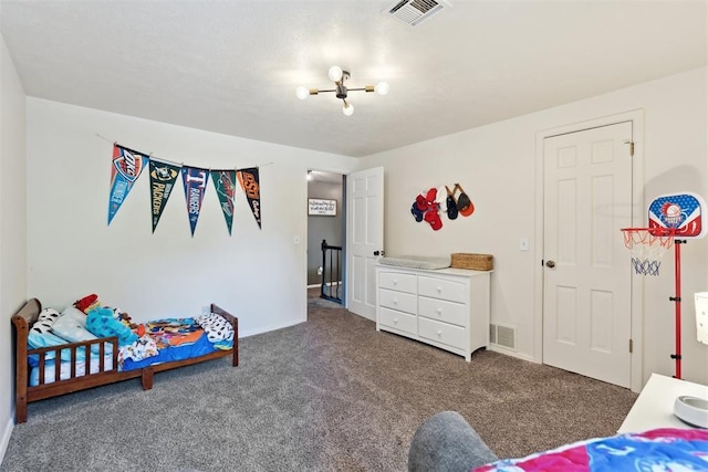 2208 Amber Rd, Oklahoma City, OK 73170 - bedroom with carpet floors, a chandelier, and baseboards
