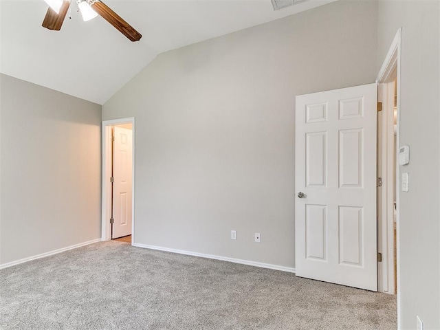 19901 Adagio Ln, Edmond, OK 73012 - unfurnished bedroom with carpet flooring, vaulted ceiling, baseboards, and ceiling fan