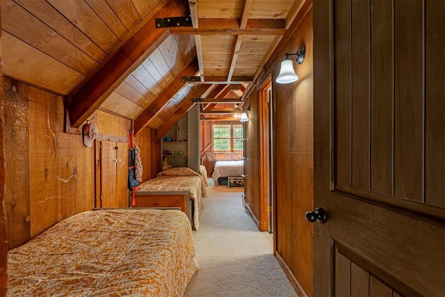1000 N Canadian Ave, Purcell, OK 73080 - unfurnished bedroom with wooden ceiling, wooden walls, and carpet flooring