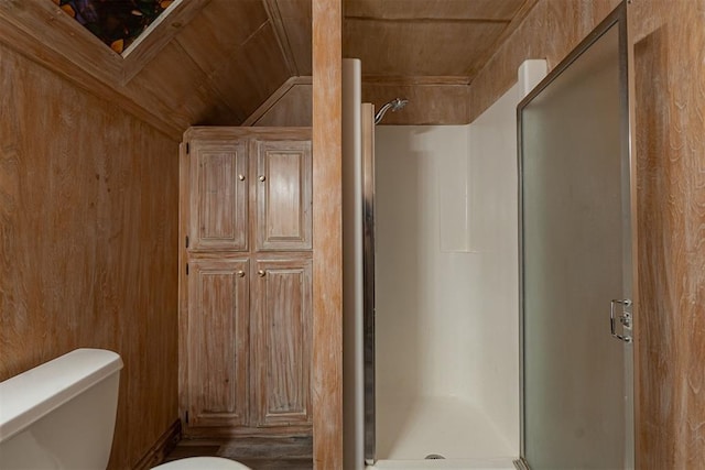 1000 N Canadian Ave, Purcell, OK 73080 - full bath featuring toilet, a stall shower, and lofted ceiling