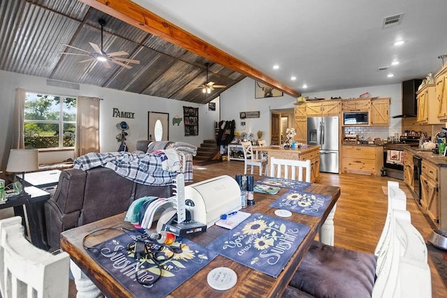 2645 E 2090th Rd, Hugo, OK 74743 - dining space featuring a ceiling fan, light wood finished floors, and recessed lighting