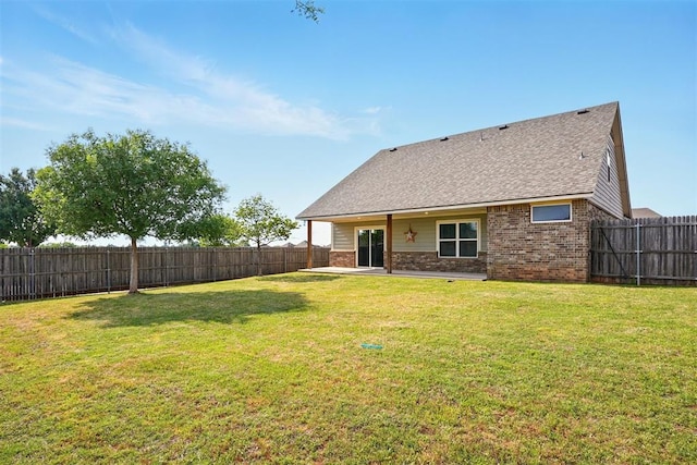 8332 NW 139 Th Ter, Oklahoma City, OK 73142 - rear view of property featuring brick siding, a shingled roof, and a patio area