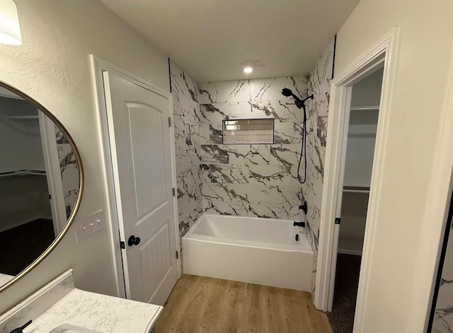 5000 SE 85th St, Oklahoma City, OK 73135 - bathroom featuring wood finished floors,  shower combination, vanity, and a walk in closet