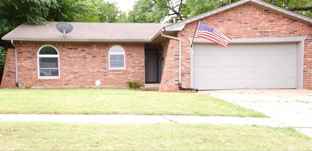 3012 SE 55th St, Oklahoma City, OK 73135 - ranch-style house featuring driveway, an attached garage, brick siding, and a front yard