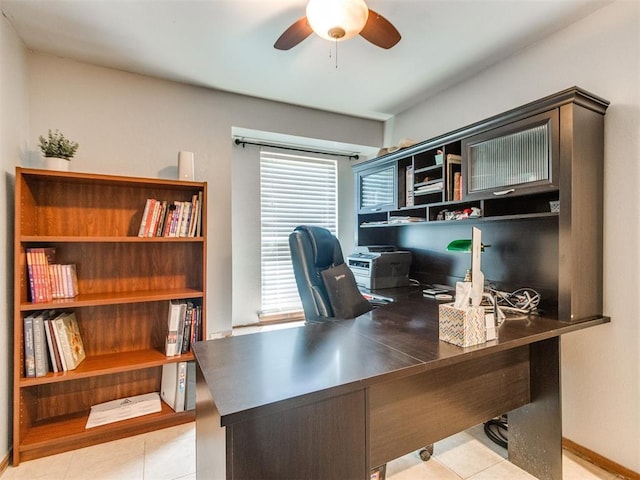 625 Jasmine Pl, Edmond, OK 73003 - tiled office featuring ceiling fan and baseboards