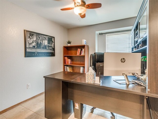 625 Jasmine Pl, Edmond, OK 73003 - tiled office with ceiling fan and baseboards