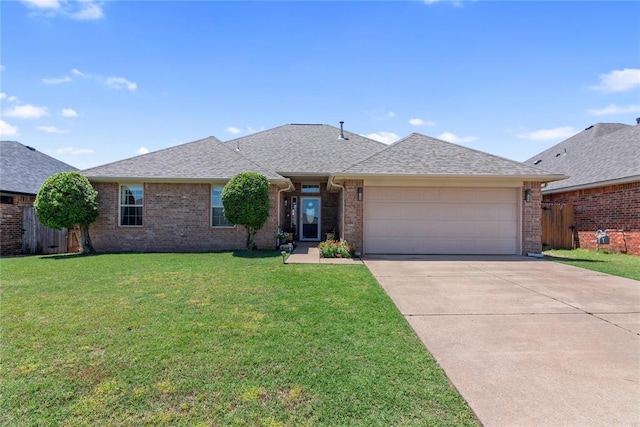 7713 Geneva Rea Ln, Yukon, OK 73099 - single story home featuring brick siding, an attached garage, concrete driveway, and roof with shingles