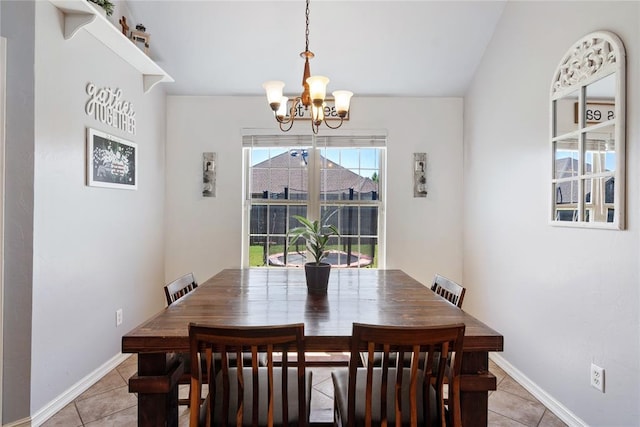 7713 Geneva Rea Ln, Yukon, OK 73099 - dining room with a chandelier, light tile patterned floors, and baseboards
