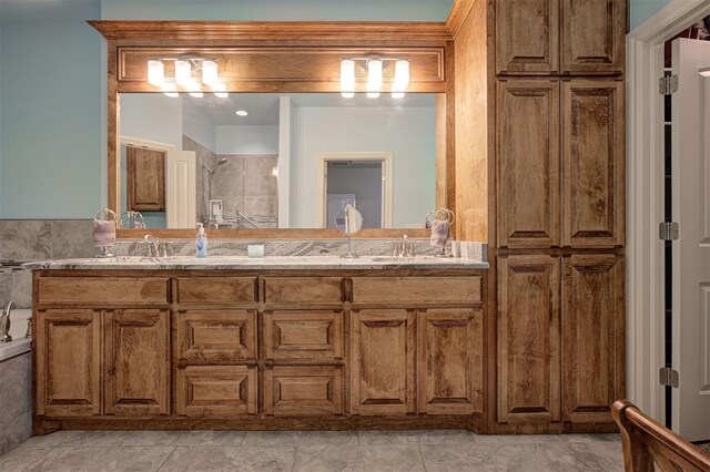 3327 Bobcat Trl, Guthrie, OK 73044 - bathroom with tiled shower, double vanity, and a tub