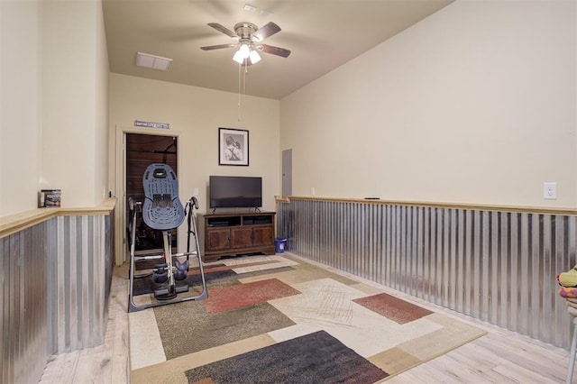 3327 Bobcat Trl, Guthrie, OK 73044 - living room with ceiling fan and wood finished floors