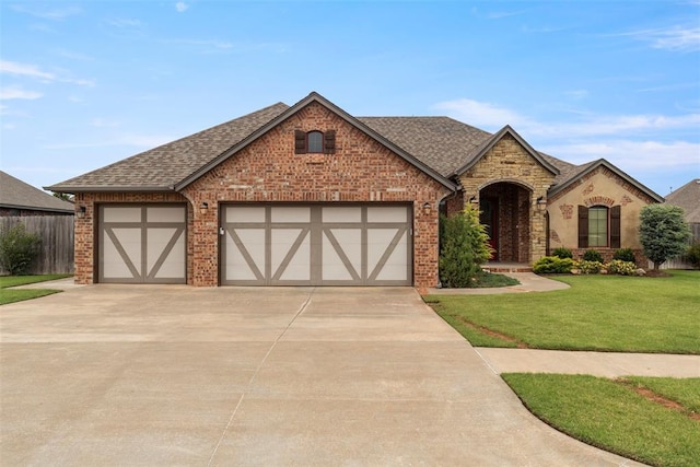 10921 SW 20th St, Yukon, OK 73099 - view of front facade with concrete driveway, a garage, roof with shingles, and brick siding