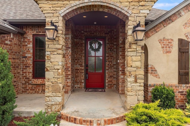 10921 SW 20th St, Yukon, OK 73099 - entrance to property with roof with shingles and brick siding