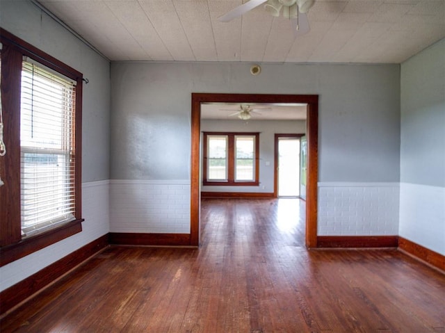 344020 E 760th Rd, Agra, OK 74824 - unfurnished room featuring a ceiling fan, baseboards, and wood-type flooring
