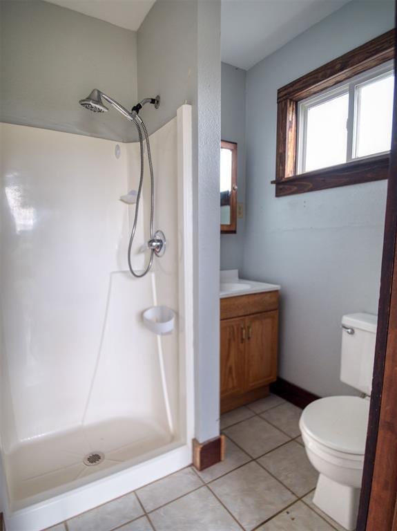 344020 E 760th Rd, Agra, OK 74824 - full bathroom with a shower stall, toilet, vanity, and tile patterned floors