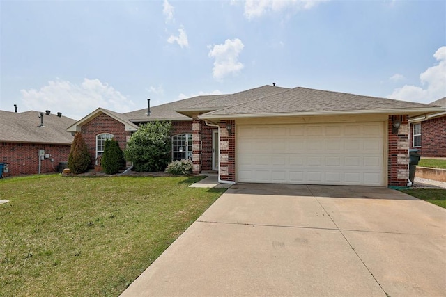 2333 Berry Ln, Midwest City, OK 73130 - view of front of house with concrete driveway, a garage, a front lawn, and brick siding