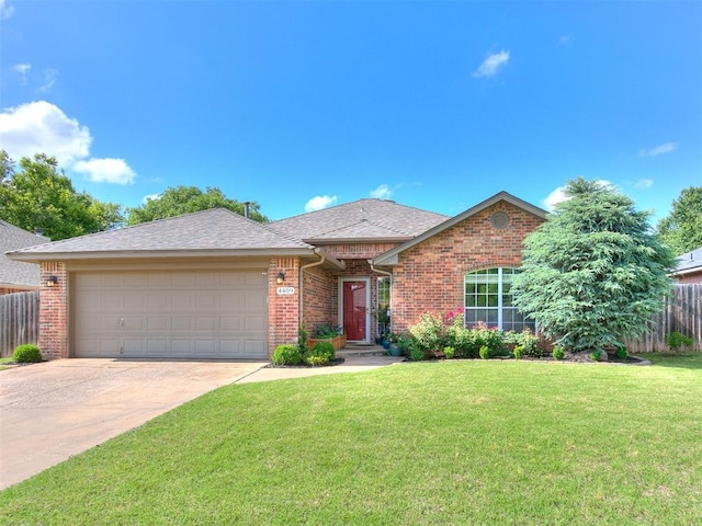 4409 Newport Dr, Norman, OK 73072 - ranch-style house with brick siding, an attached garage, driveway, and a shingled roof
