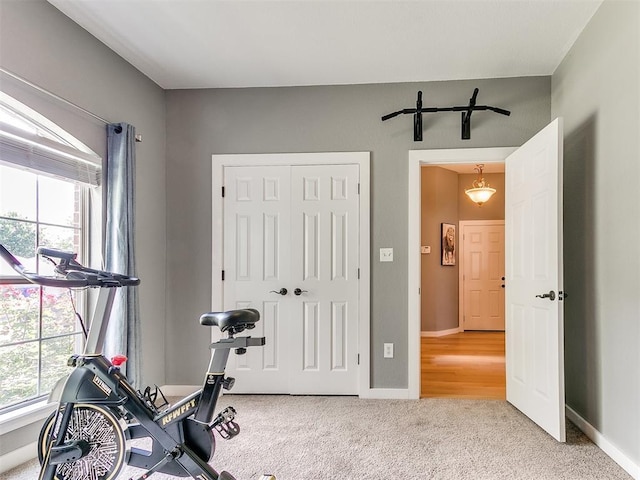 4409 Newport Dr, Norman, OK 73072 - workout room featuring carpet and baseboards