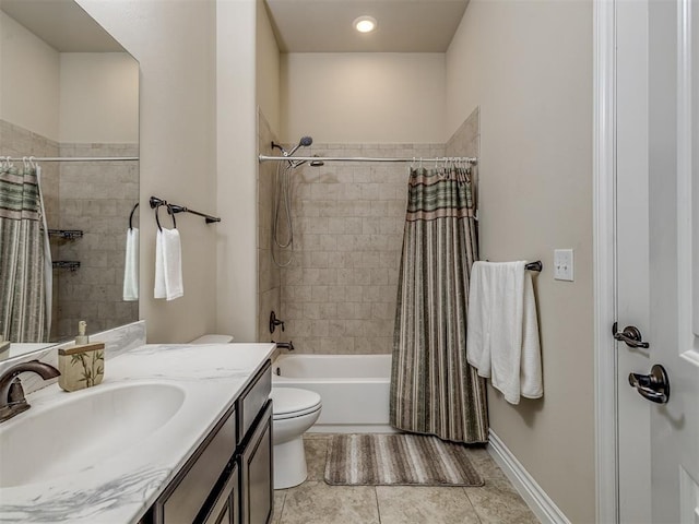 2500 Cordgrass Ln, Edmond, OK 73013 - full bath featuring toilet, vanity, shower / tub combo with curtain, and tile patterned floors