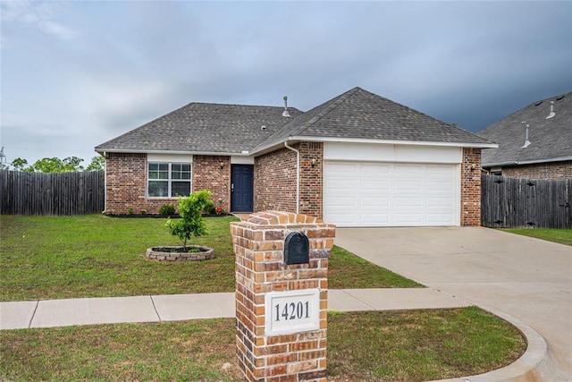 14201 Athens Ln, Yukon, OK 73099 - view of front of house featuring a shingled roof, an attached garage, driveway, and brick siding