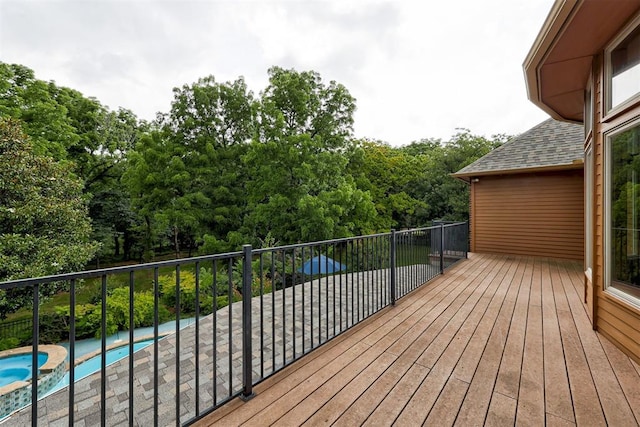 1918 Winding Ridge Rd, Edmond, OK 73034 - wooden terrace with a pool with connected hot tub