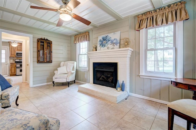 2721 NW 45th St, Oklahoma City, OK 73112 - living area featuring a ceiling fan, light tile patterned floors, and healthy amount of natural light