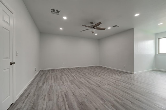 1108 Samantha Ln, Oklahoma City, OK 73160 - unfurnished room featuring light wood-style flooring, a ceiling fan, recessed lighting, and baseboards
