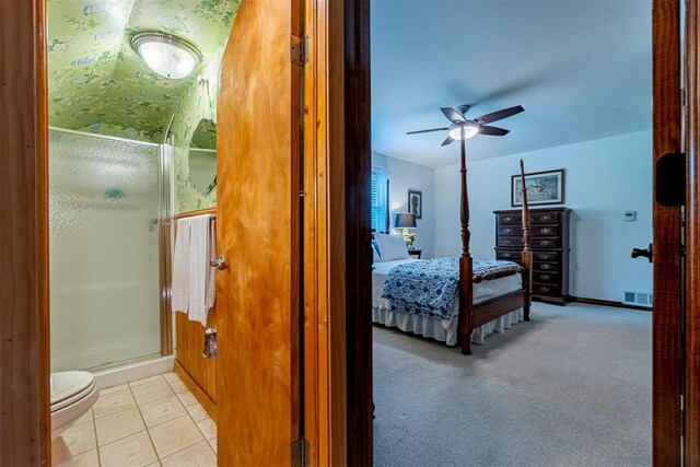 3824 Smoking Oaks Dr, Oklahoma City, OK 73150 - bedroom featuring ceiling fan, light tile patterned flooring, and baseboards