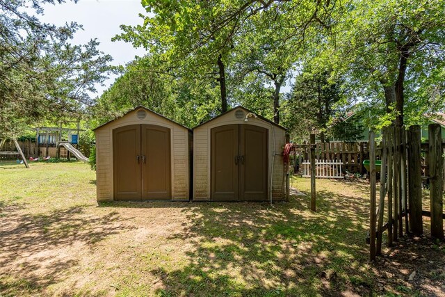 3824 Smoking Oaks Dr, Oklahoma City, OK 73150 - view of shed featuring a playground
