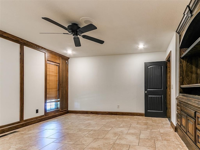 212 W Ridgewood Dr, Midwest City, OK 73130 - empty room with a ceiling fan, baseboards, and recessed lighting