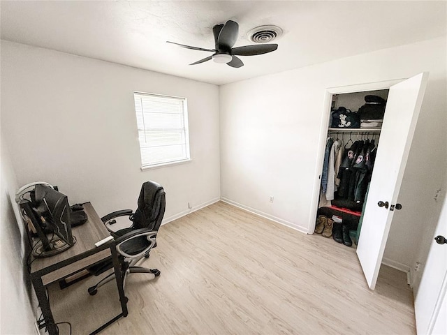 703 S 2nd Ave, Purcell, OK 73080 - office area with wood finished floors, ceiling fan, and baseboards