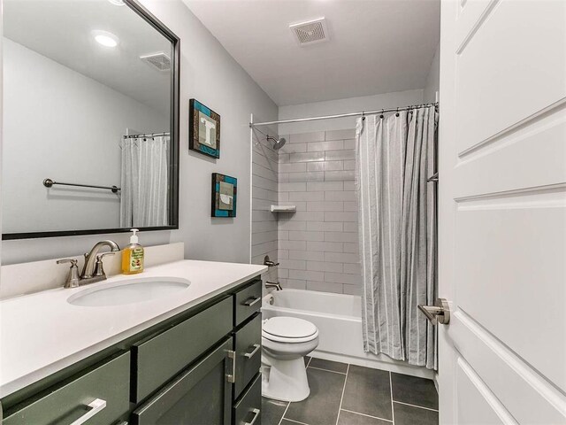 16125 Buffalo Dr, Moore, OK 73170 - full bathroom with tile patterned floors, vanity, toilet, and shower / bath combination with curtain