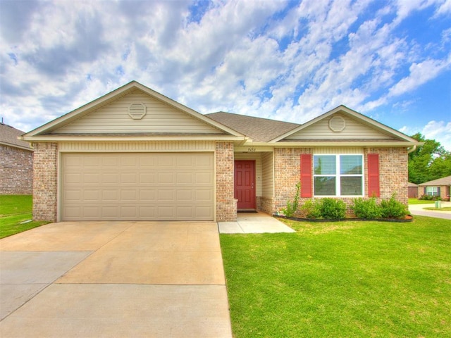 9436 SW 37th St, Oklahoma City, OK 73179 - single story home with brick siding, a front lawn, driveway, and an attached garage