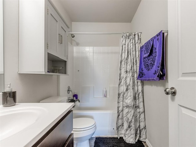 9436 SW 37th St, Oklahoma City, OK 73179 - bathroom featuring vanity, toilet, and shower / tub combo with curtain