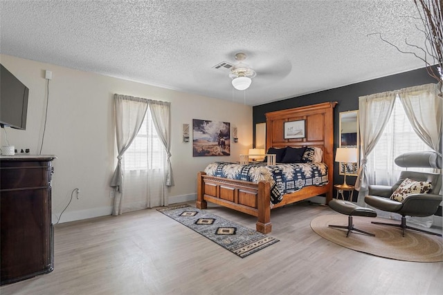 32629 S Airline Rd, Pauls Valley, OK 73075 - bedroom with light wood finished floors, a textured ceiling, and ceiling fan