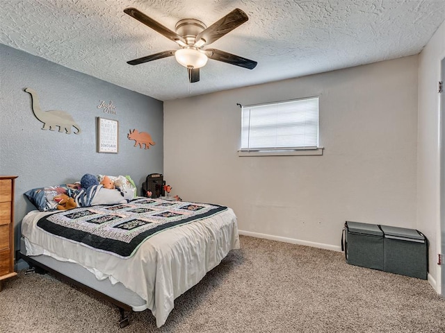 303 W Meek St, Wayne, OK 73095 - bedroom with carpet, a textured ceiling, ceiling fan, and baseboards