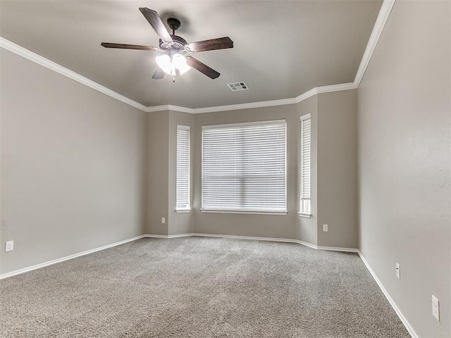 8344 NW 137th St, Oklahoma City, OK 73142 - carpeted empty room featuring a ceiling fan, ornamental molding, and baseboards