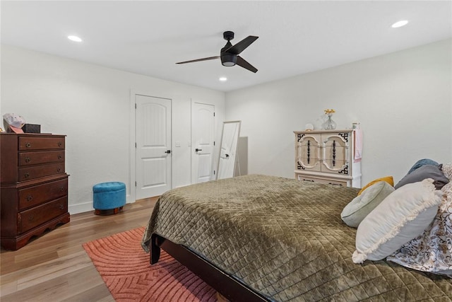 1206 N Kaiser Rd, Weatherford, OK 73096 - bedroom with wood finished floors, recessed lighting, ceiling fan, and baseboards
