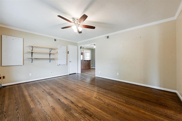 3901 NW 56th Pl, Oklahoma City, OK 73112 - spare room with a ceiling fan, baseboards, dark wood finished floors, and ornamental molding