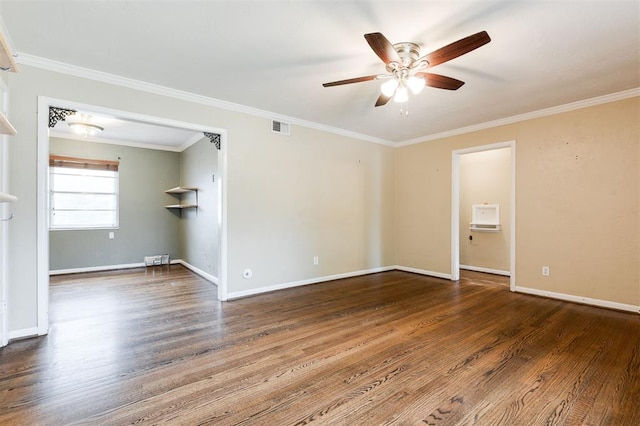 3901 NW 56th Pl, Oklahoma City, OK 73112 - spare room featuring ceiling fan, wood finished floors, crown molding, and baseboards