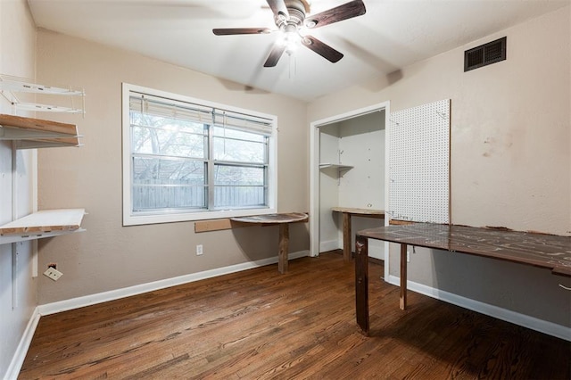 3901 NW 56th Pl, Oklahoma City, OK 73112 - unfurnished office with wood finished floors, ceiling fan, and baseboards