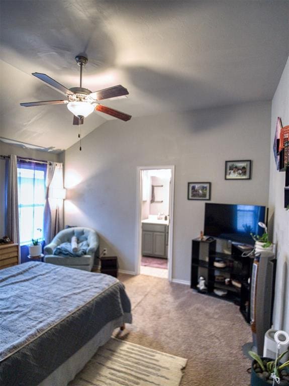 12825 William Penn Blvd, Oklahoma City, OK 73120 - bedroom featuring vaulted ceiling, carpet floors, baseboards, a ceiling fan, and a sink