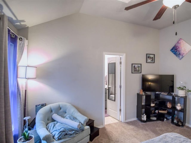 12825 William Penn Blvd, Oklahoma City, OK 73120 - living area with ceiling fan, carpet floors, vaulted ceiling, and baseboards