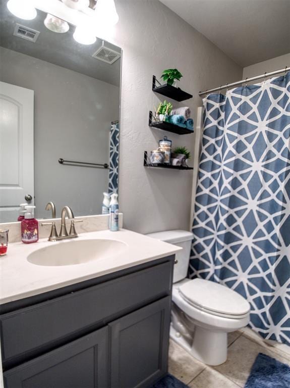 12825 William Penn Blvd, Oklahoma City, OK 73120 - bathroom featuring vanity, tile patterned flooring, toilet, and curtained shower