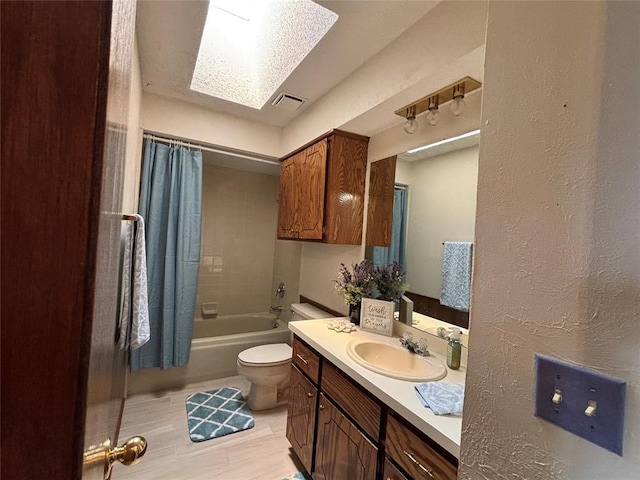 425 W Crooked Branch Way, Mustang, OK 73064 - full bathroom with a skylight, vanity, and shower / bathtub combination with curtain
