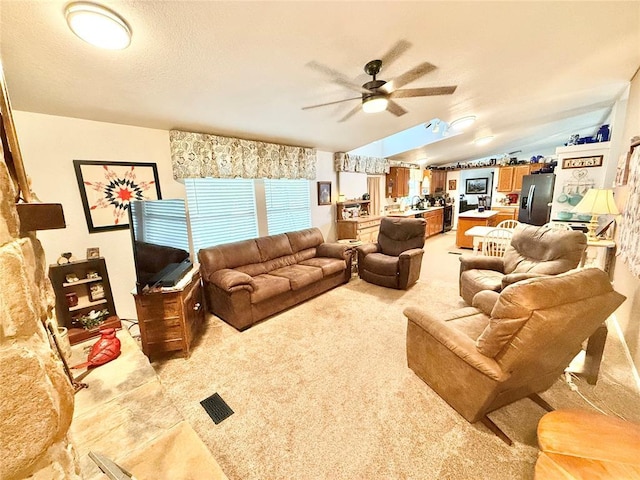 305 N Greer Ave, Duke, OK 73532 - living area featuring ceiling fan and vaulted ceiling