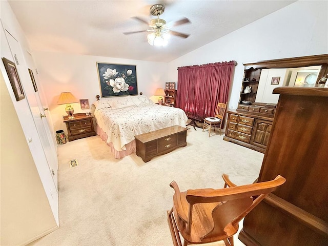 305 N Greer Ave, Duke, OK 73532 - carpeted bedroom featuring vaulted ceiling and ceiling fan