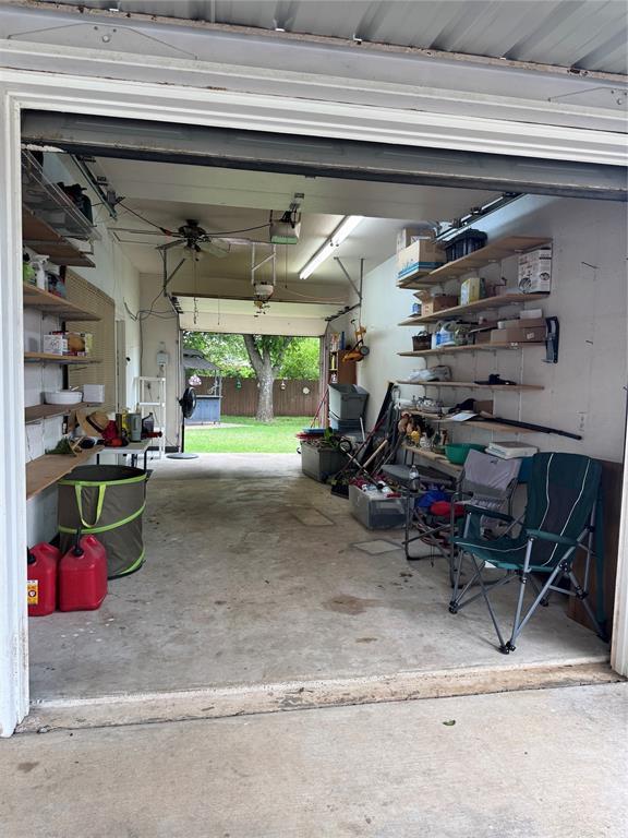 garage with a garage door opener